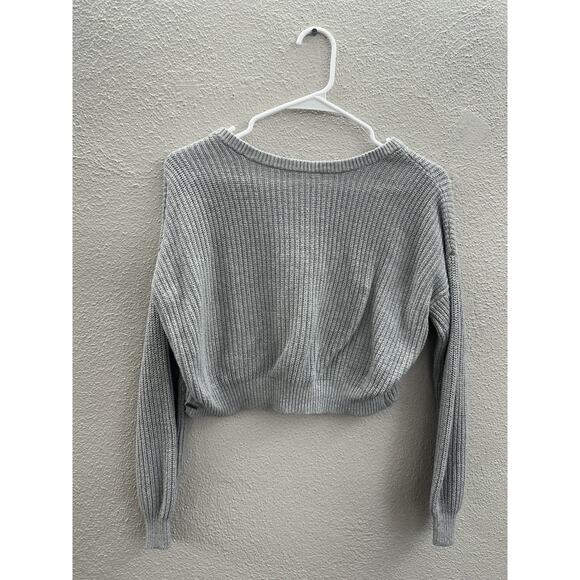 Hollister Womens Sweater Size Unknown Gray Ribbed Long Sleeve Cropped - Picture 6 of 11